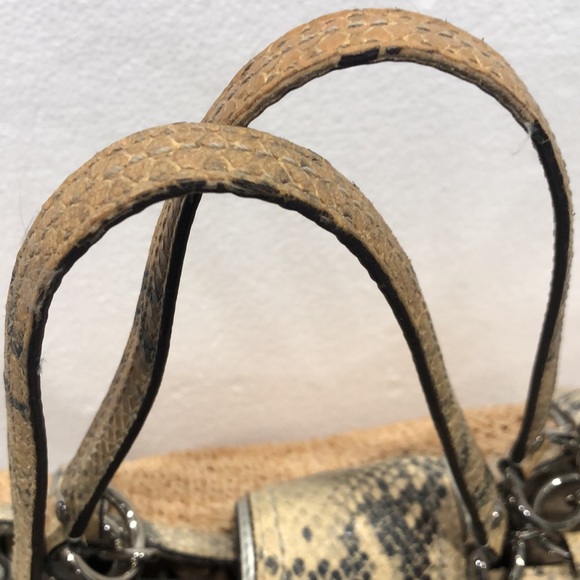 Coach Hampton Python Leather Trim Straw Shoulder Tote - Picture 2 of 12